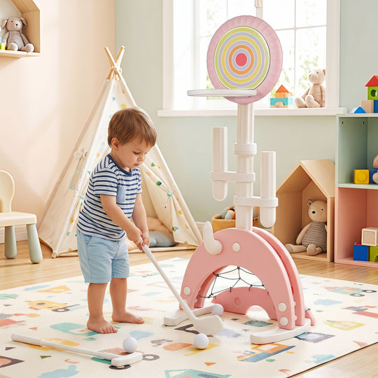 6-in-1 Toddler Basketball Hoop with 8 Adjustable Height for Indoor Outdoor 3+ Years