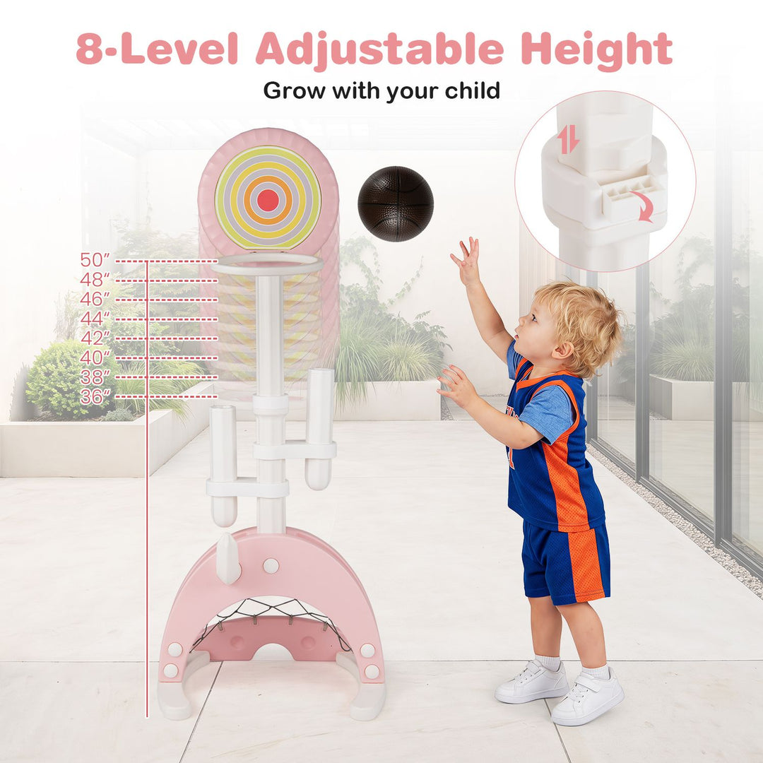 6-in-1 Toddler Basketball Hoop with 8 Adjustable Height for Indoor Outdoor 3+ Years