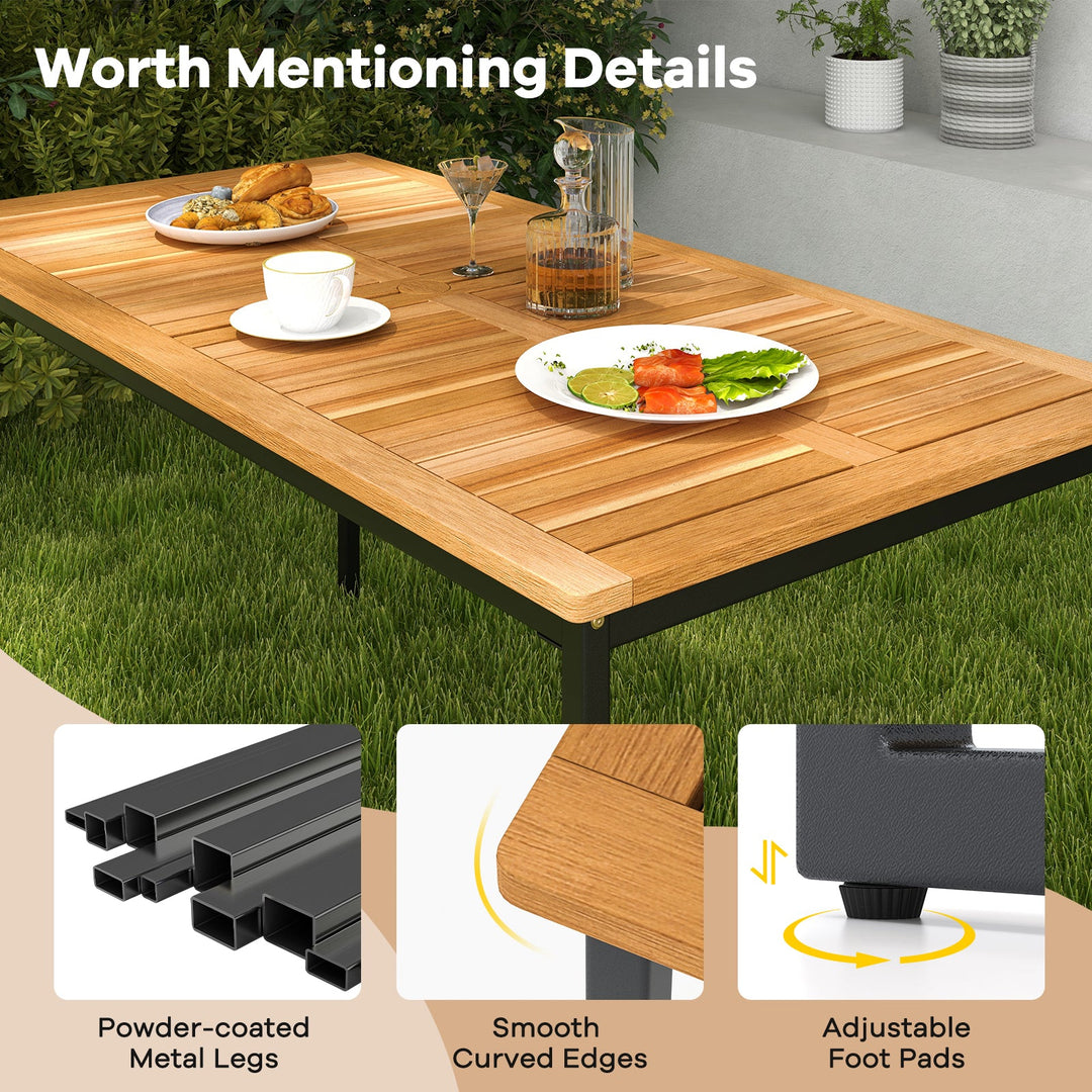 6 Pieces Outdoor Acacia Wood Dining Set with Bench and 2 Inches Umbrella Hole