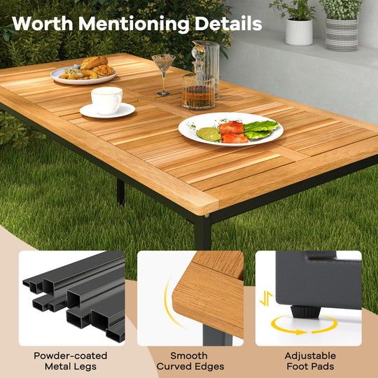 6 Pieces Outdoor Acacia Wood Dining Set with Bench and 2 Inches Umbrella Hole