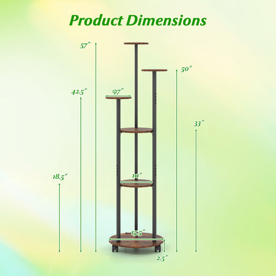 6-tier Plant Stand with RGB Light and Wheels 57inch Tall Indoor Display Shelf Flowerpot Holder