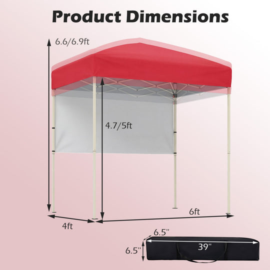 Pop-Up Canopy Tent 6x4 ft with Half Sidewall