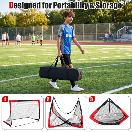 Portable Pop Up Soccer Goals Set 6x4 FT with Target & Cones