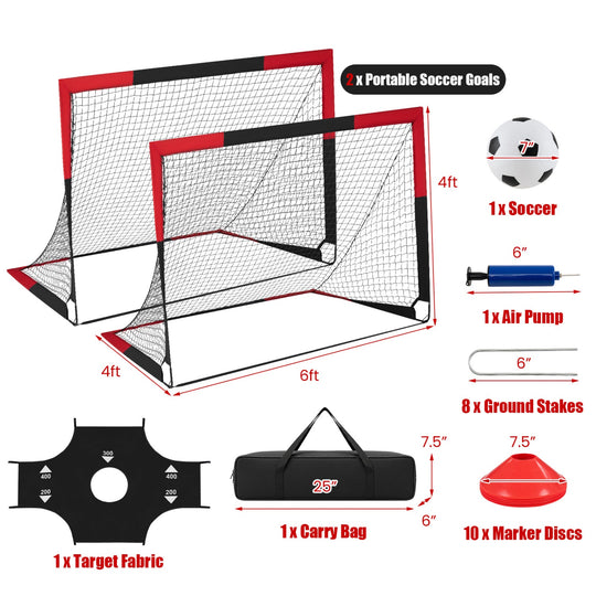 Portable Pop Up Soccer Goals Set 6x4 FT with Target & Cones