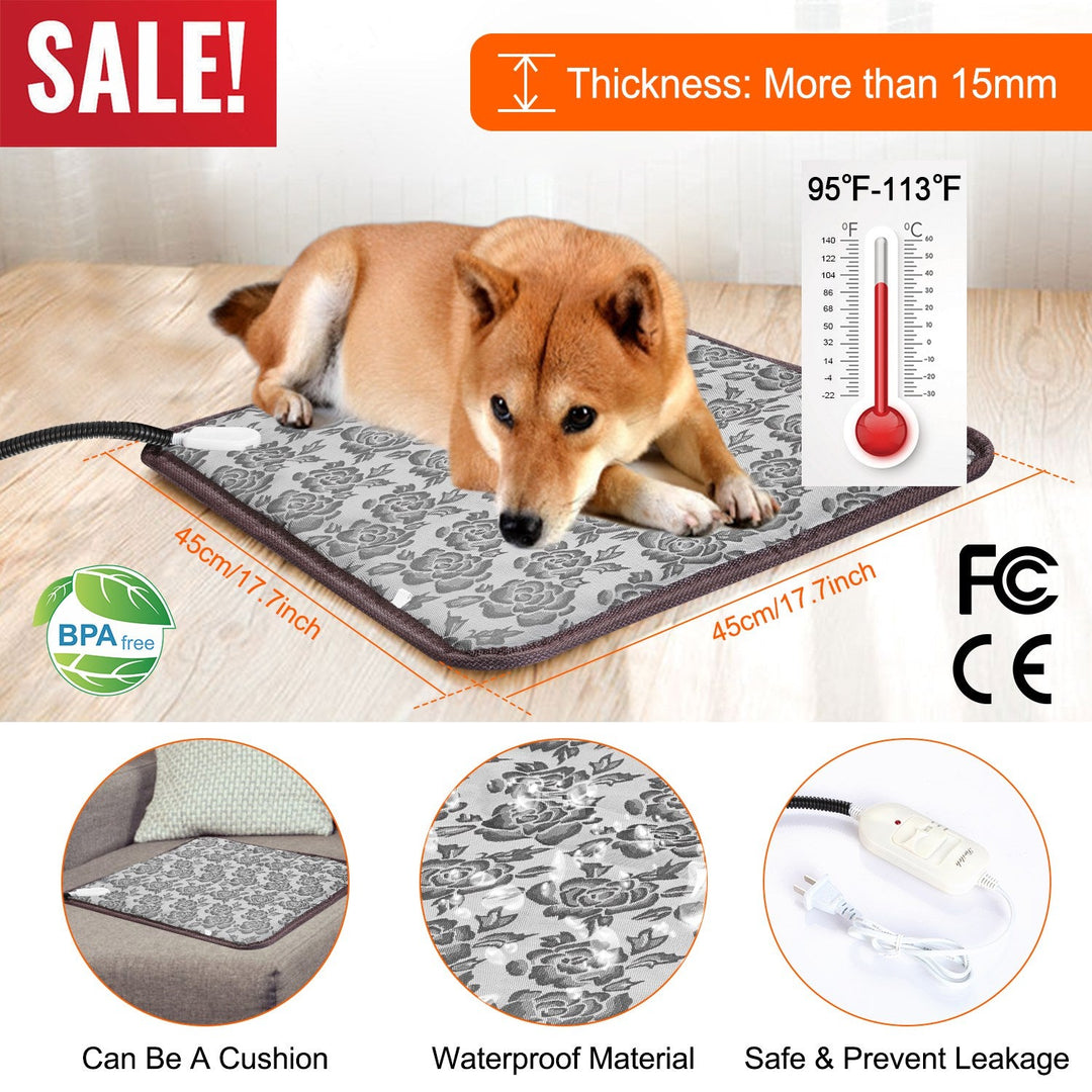 Pet Heating Pad Dog Cat Electric Heating Mat Waterproof Adjustable Warming Blanket with Chew Resistant Steel Cord Case