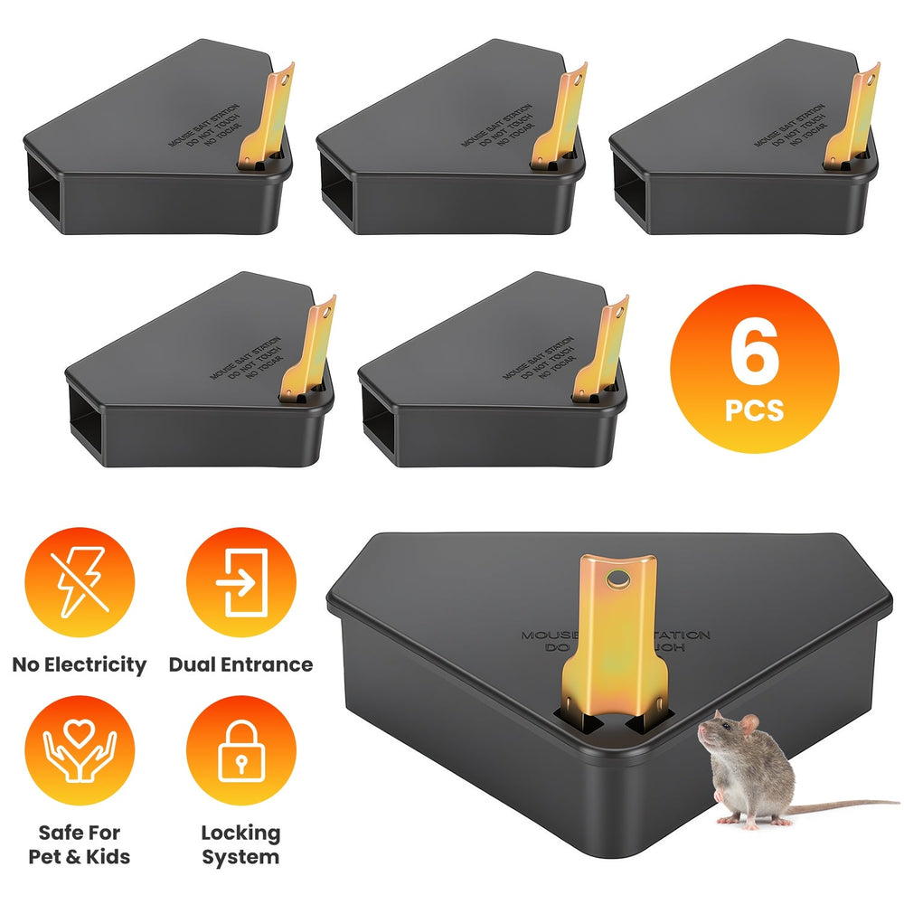 Mouse Bait Station 6-Pack with Keys - Tamper Resistant