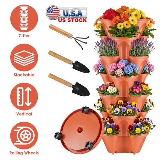 7-Tier Stackable Vertical Planter with Wheels and Drainage