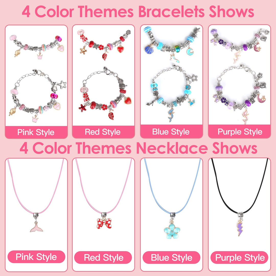 66Pcs Charm Bracelet Making Kit Kids\' Jewelry Necklace Making Kits Colorful DIY Charm Beads Pendant SetÊJewelry Decor Supplies with Gift Box for 5-12