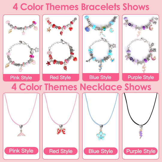 66Pcs Charm Bracelet Making Kit Kids\' Jewelry Necklace Making Kits Colorful DIY Charm Beads Pendant SetÊJewelry Decor Supplies with Gift Box for 5-12