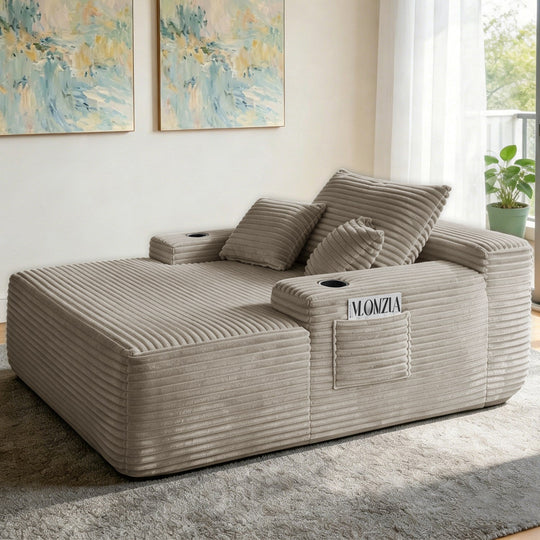 Convertible Chaise Lounge Sleeper Sofa with Cup Holders & Pillows