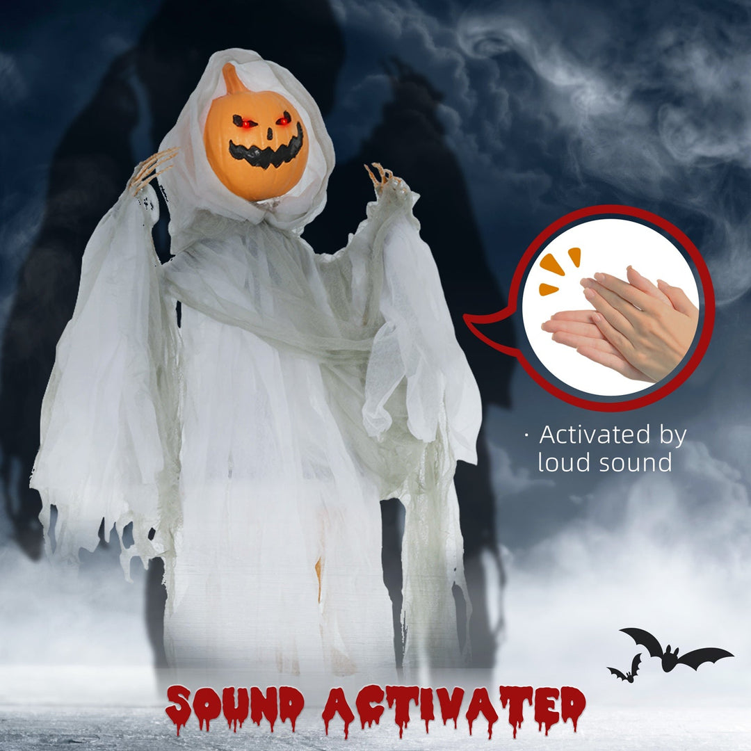 47-Inch Hanging Pumpkin Ghost with Sound Activation & Red Eyes