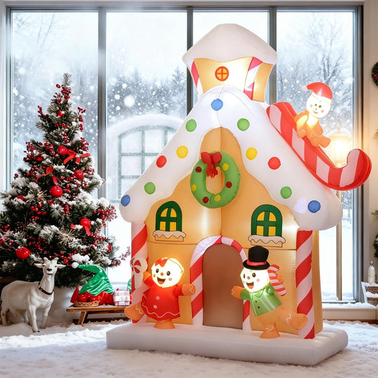 Inflatable Gingerbread House Christmas Decoration 7.2FT with LED Lights