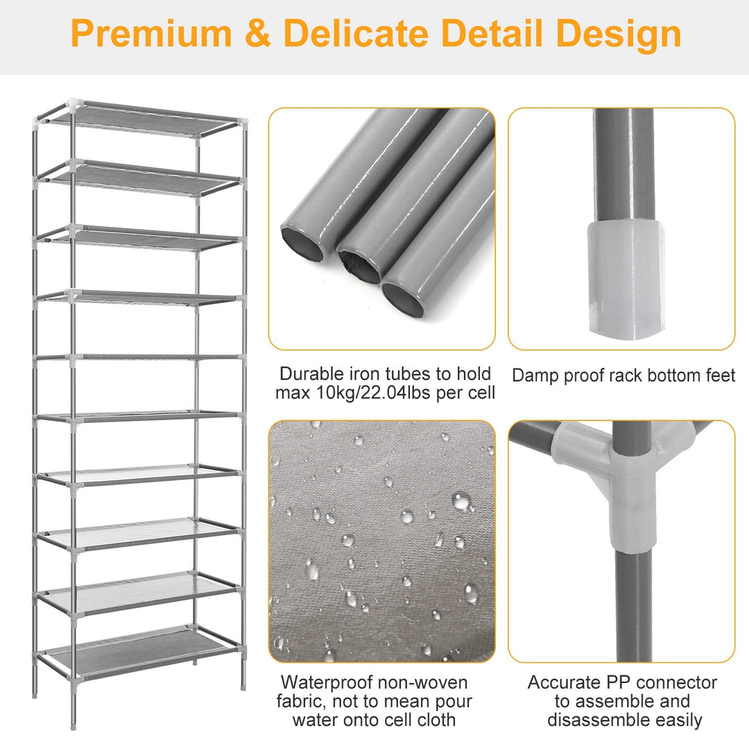 10 Tiers Shoes Rack Shelves 27 Pairs Shoes Storage Organizer Stand Non-Woven Fabric Detachable Shoes Tower Stackable Shoes Storage Rack for Entryway
