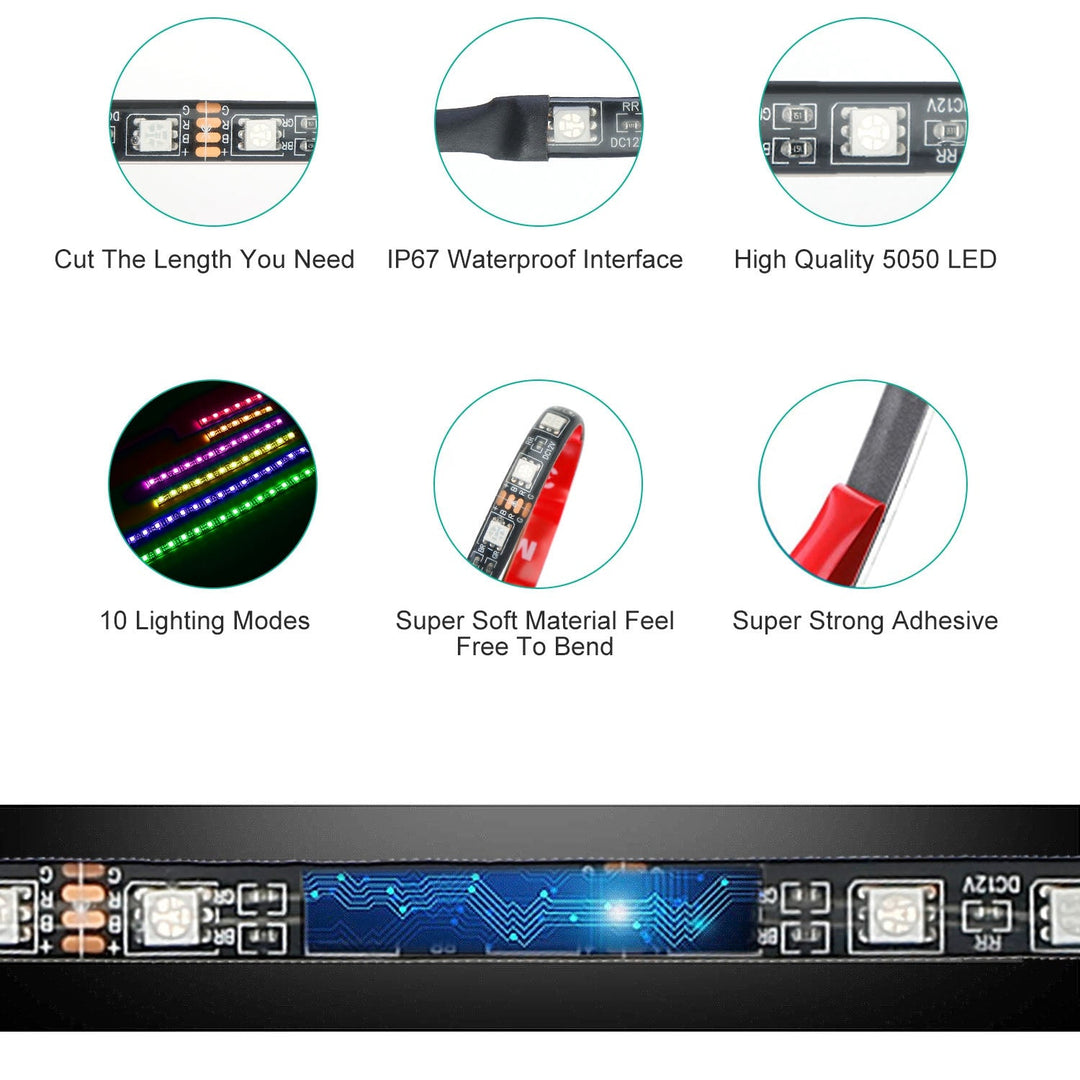 6Pcs Motorcycle LED Light Strips Multi-Color Neon Light Kits Waterproof DC 12V RGB Atmosphere Lights W/ Remote Controller Fit For Motorcycle Car SUV A