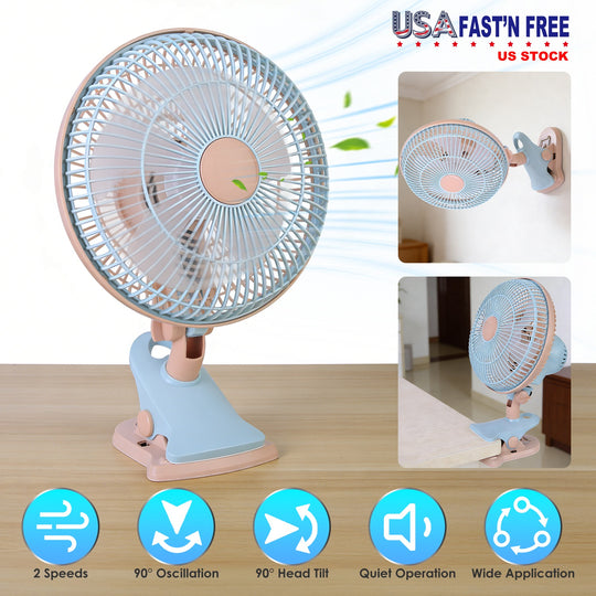 8.66" Clip-On Fan with 90° Oscillation & 2 Speeds