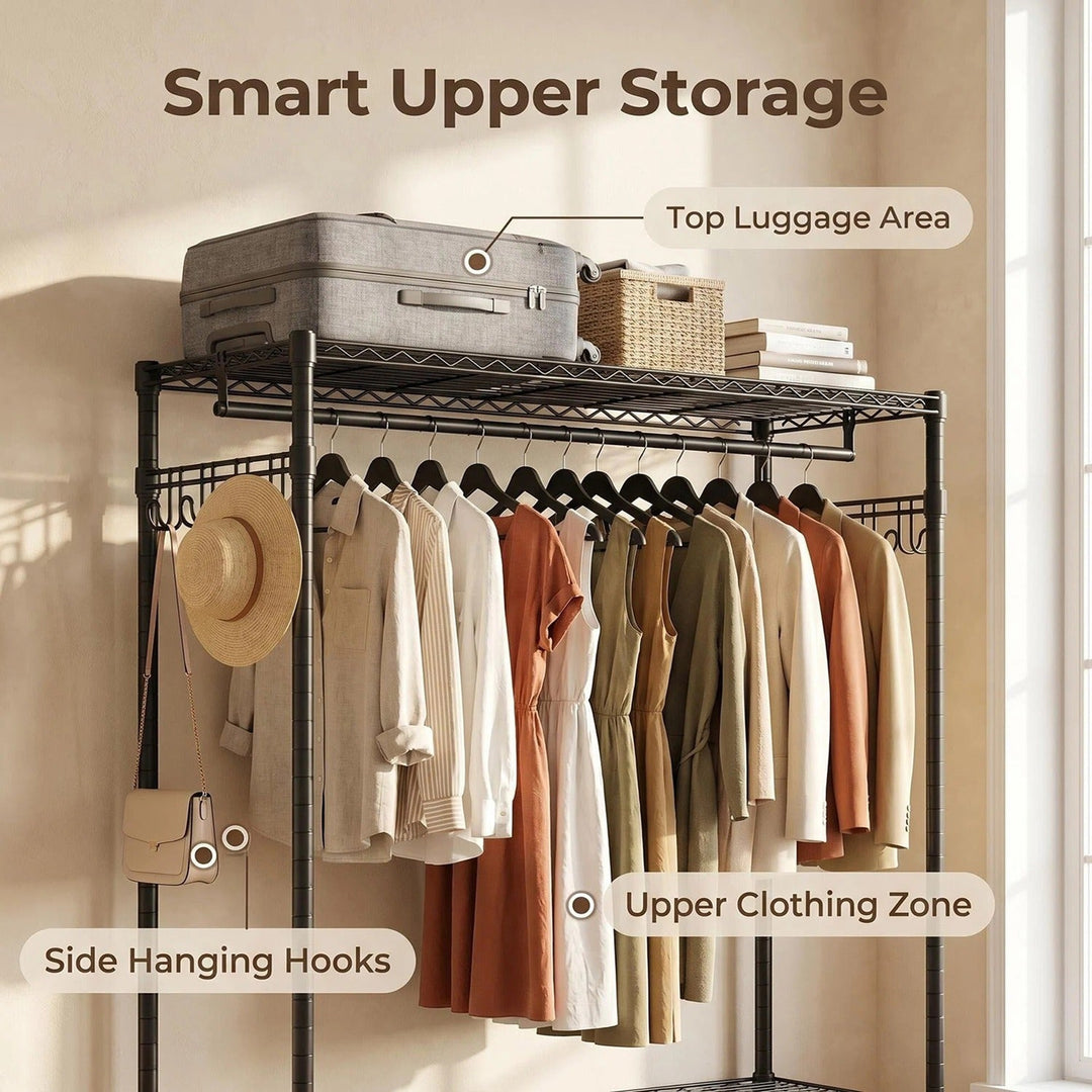 Rolling Clothes Rack with Shelves and Lockable Wheels