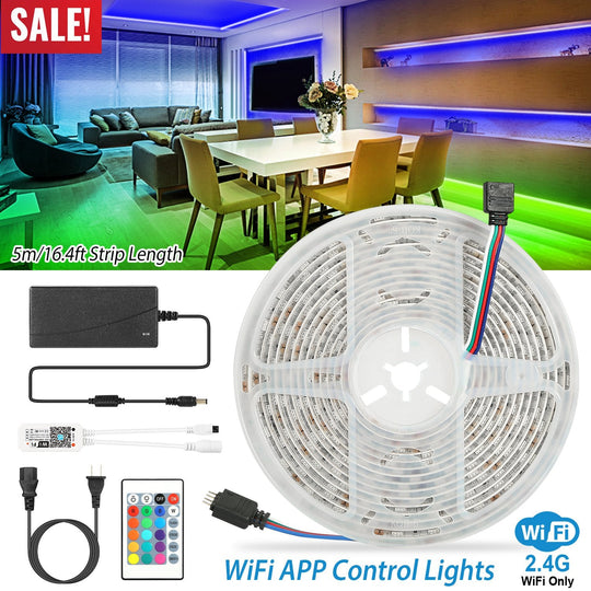 LED Strip Lights, Waterproof 16.4FT 300 LEDs SMD5050 RGB Color Changing WiFi Smart LED Light Strip Work with Alexa Google Assistant Sync with Music AP