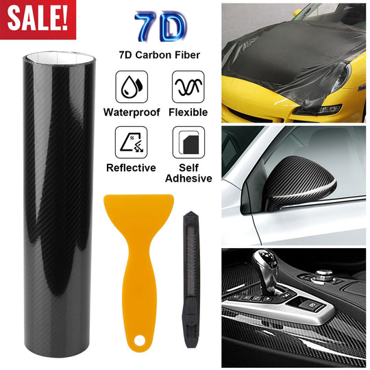 Black 7D Carbon Fiber Car Wrap High Gloss Vinyl Wrap Film Roll Bubble Free Air Release for Cars Laptops Phones