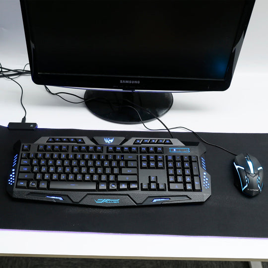 114-Key Wired Gaming Keyboard Mouse Set 3-Color Backlit Gaming Keyboard w/ RGB Colorful 1000 DPI Gaming Mouse