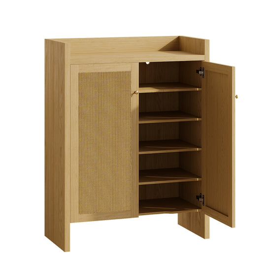 Rattan Shoe Cabinet with Doors, 6-Tier Storage Organizer