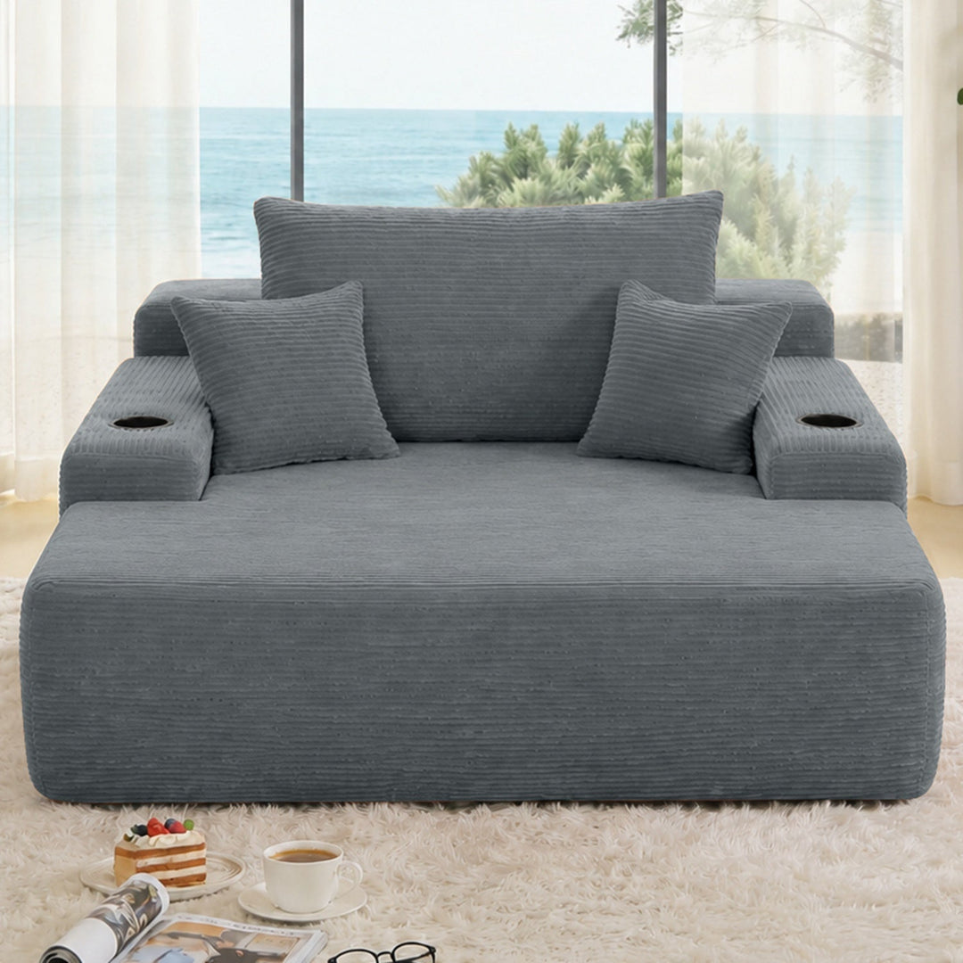 Convertible Chaise Lounge Sleeper Sofa with Cup Holders & Pillows