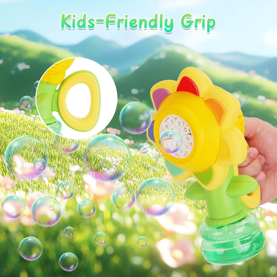 2Pcs Bubble Machines With Lights For Kids Rechargeable Dancing Sunflower Bubble Maker For 4-8Years Old Toddlers Outdoor Summer Play Toy Party Birthday