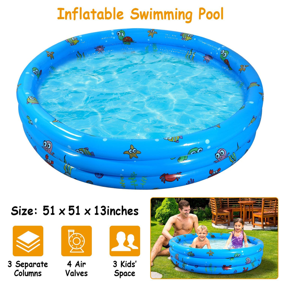 51x13Ó Inflatable Swimming Pool Blow Up Family Pool For 3 Kids Foldable Swim Ball Pool Center w/ 4 Valves Bottom Water Drain Plug For Indoor Backyard
