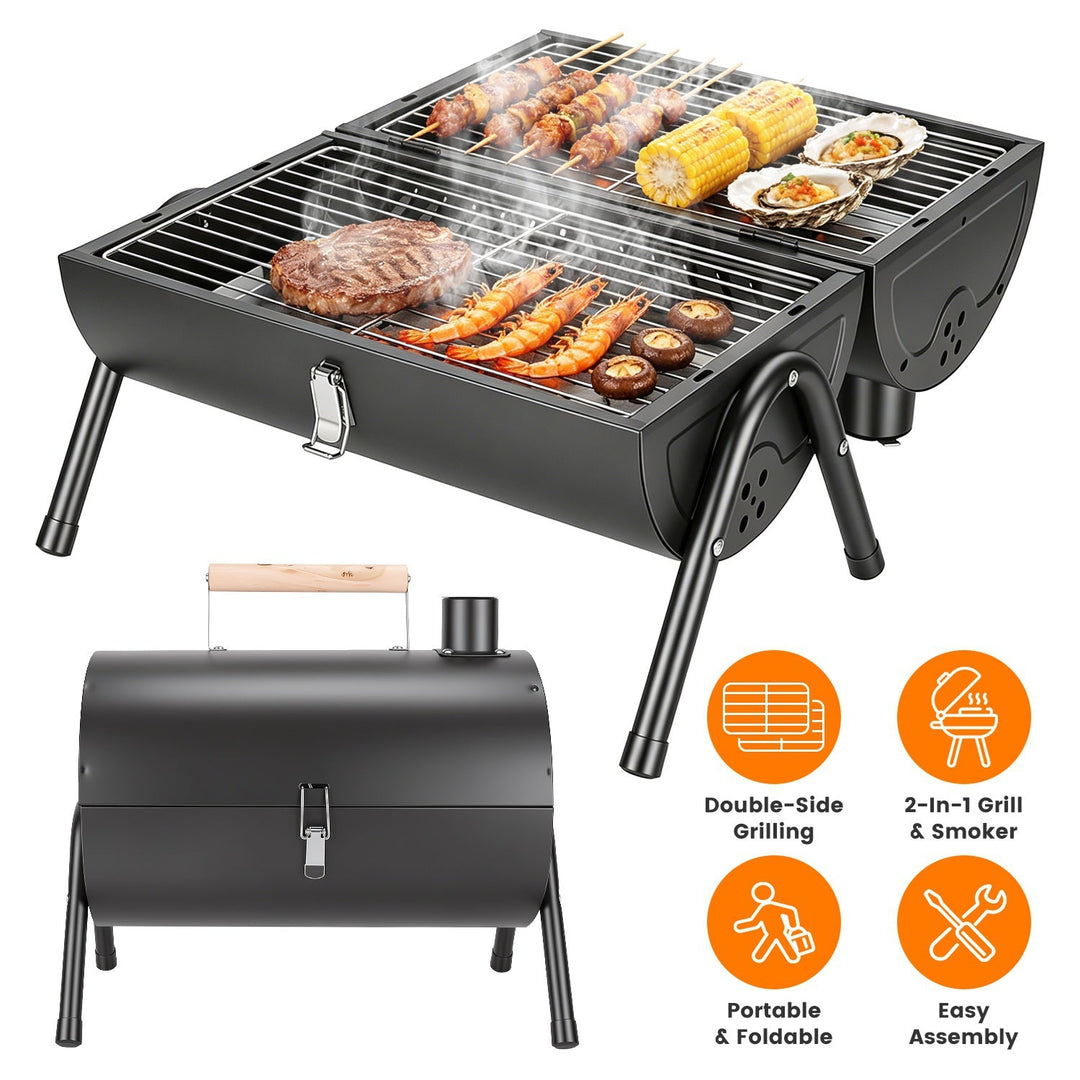 Portable Charcoal Grill with Double-Sided Cooking & 10 Skewers