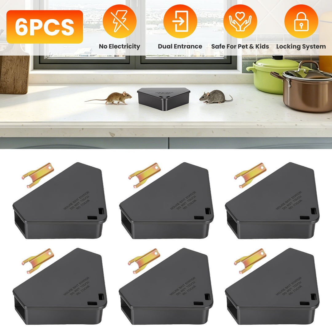 Mouse Bait Station 6-Pack with Keys - Tamper Resistant