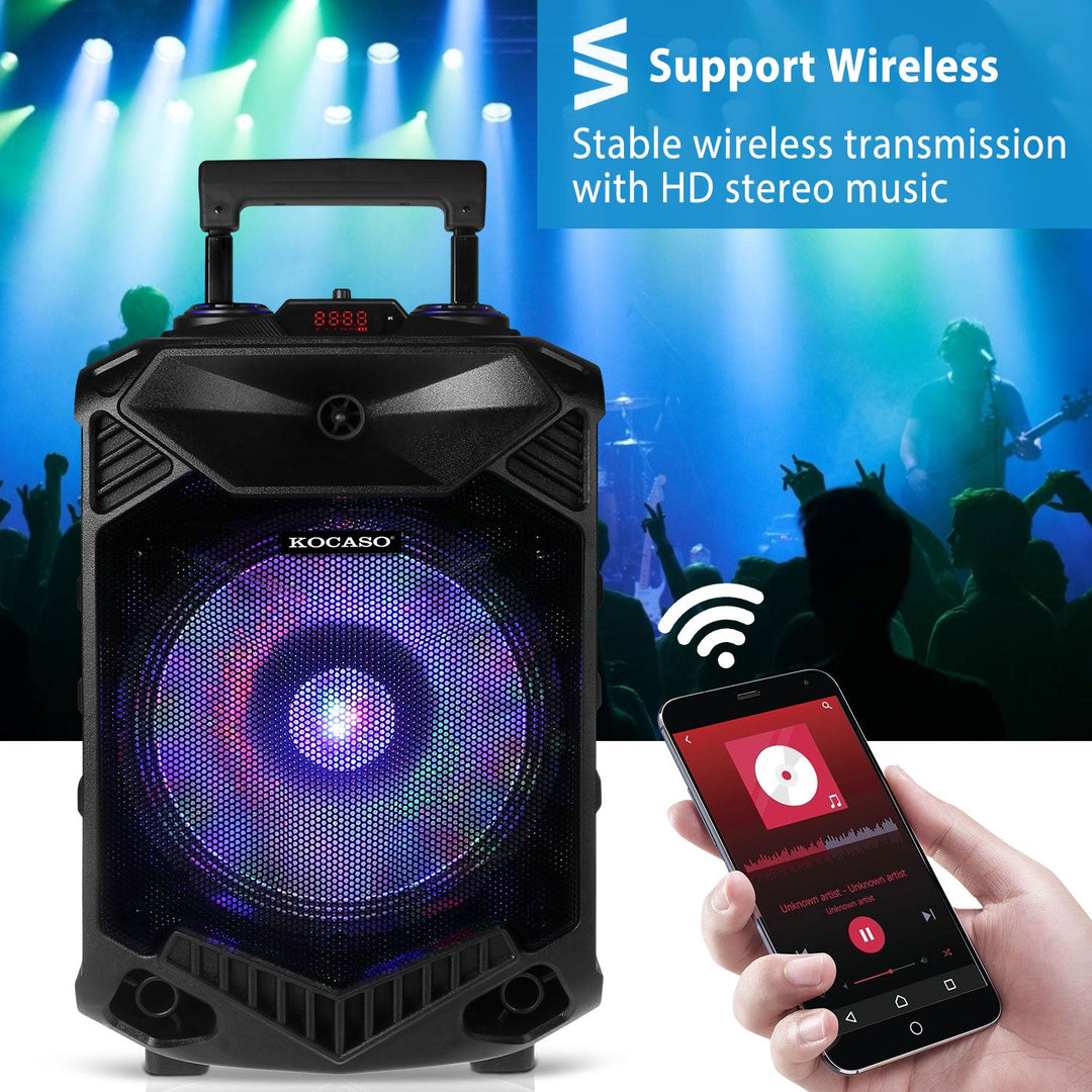 Wireless Party Speaker 12in Woofer Bass Party Speaker w/ Cordless Microphone FM Radio USB Reading MMC Car Slot Aux-In Flashing LED Colorful Lights