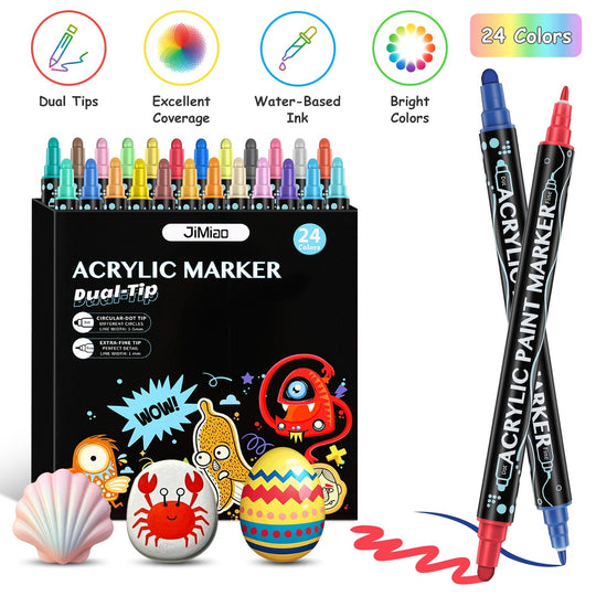 Dual Tip Acrylic Paint Markers Set - Water-Based & Quick-Dry