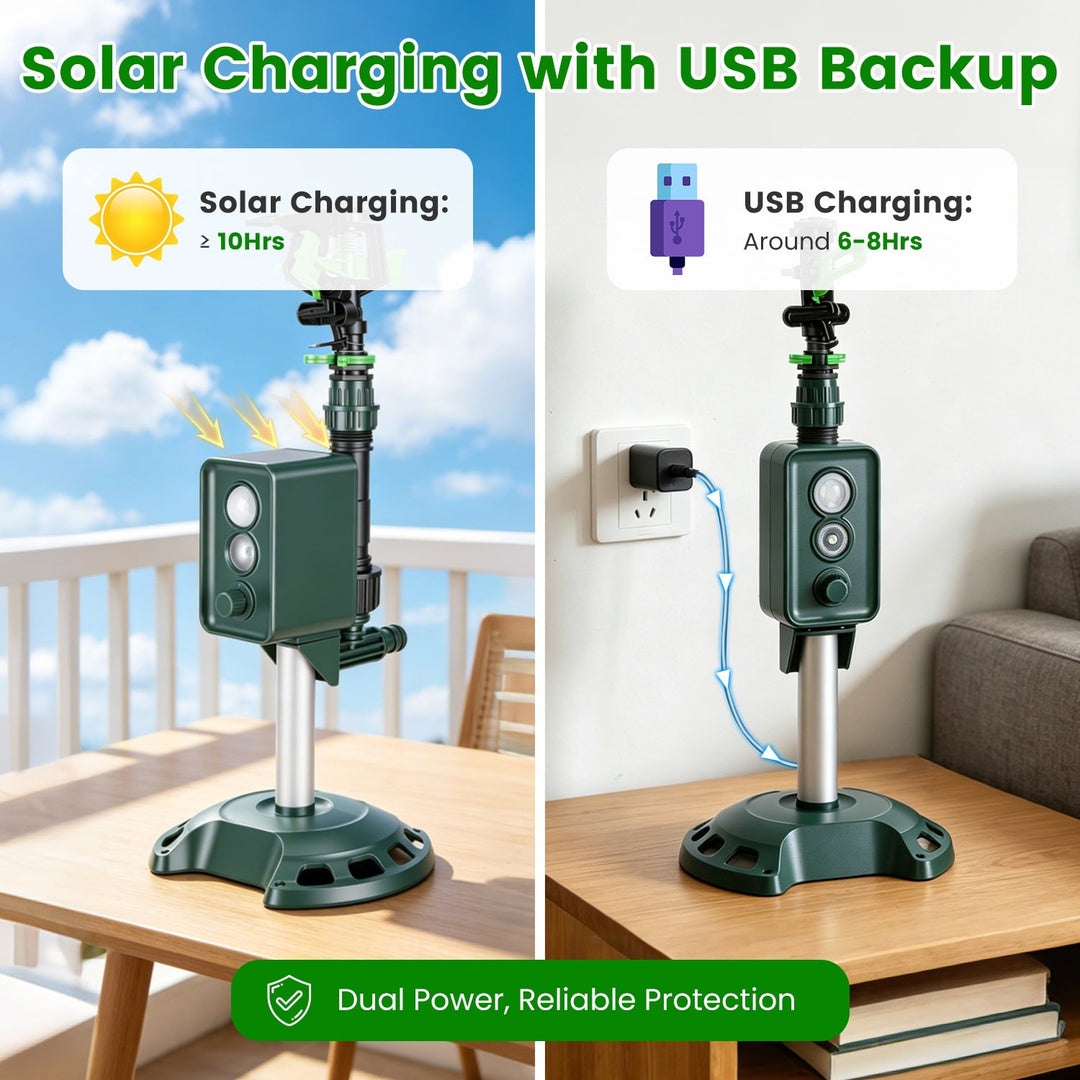 Solar Motion Sensor Animal Repellent Sprinkler with LED Light