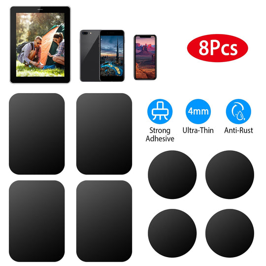 8Pcs UniversalÊMetal Plates with Strong Adhesive 4Pcs Round and 4Pcs Rectangle Metal Plates for Magnetic Car Mount Phone Holder