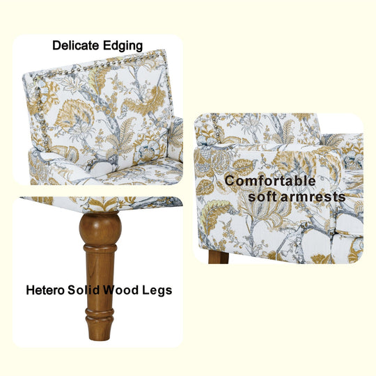 Floral Upholstered Accent Chair with Nailhead Trim