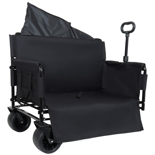 Folding Wagon Cart with Bench Seat – 500lb Capacity, 180L