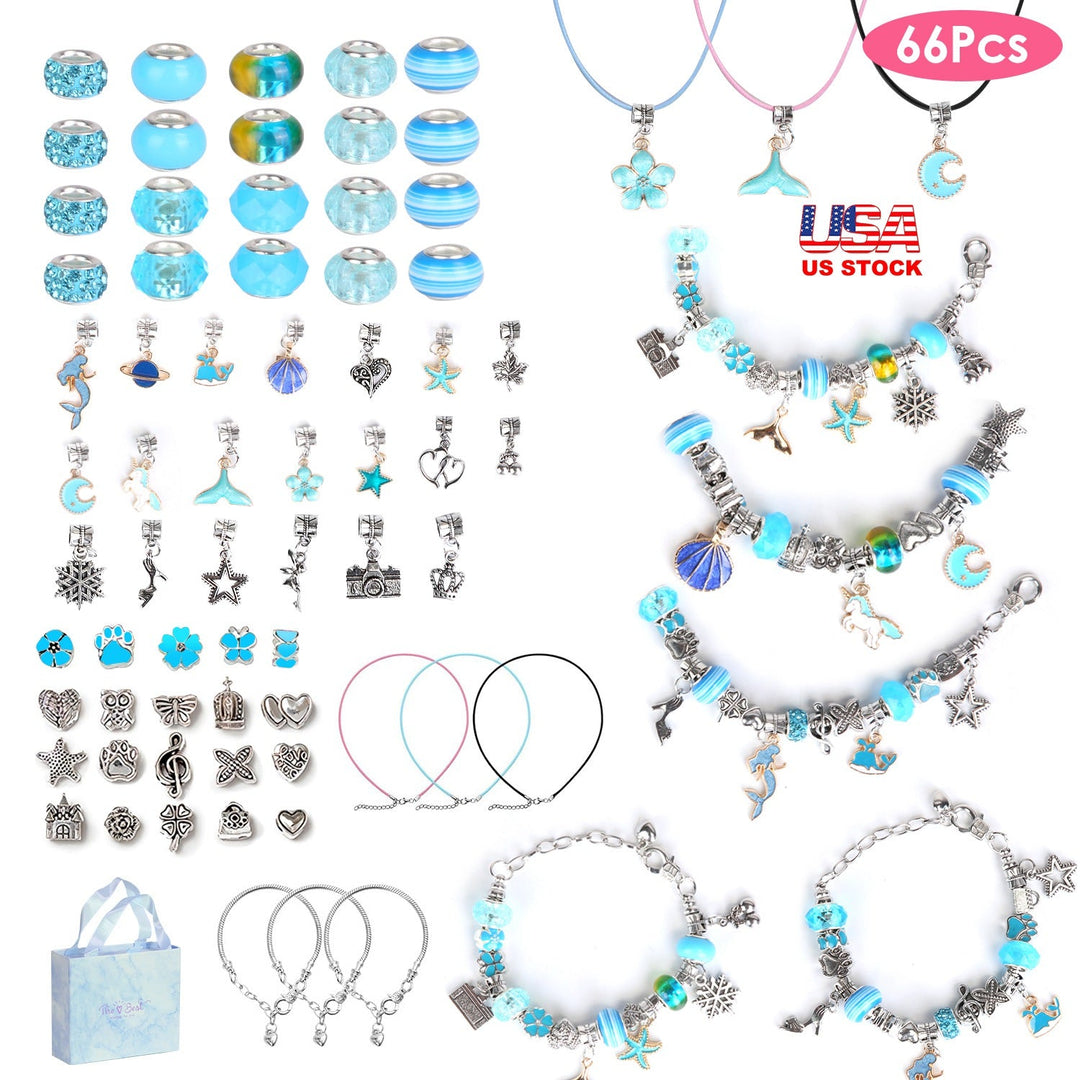 66Pcs Charm Bracelet Making Kit Kids\' Jewelry Necklace Making Kits Colorful DIY Charm Beads Pendant SetÊJewelry Decor Supplies with Gift Box for 5-12