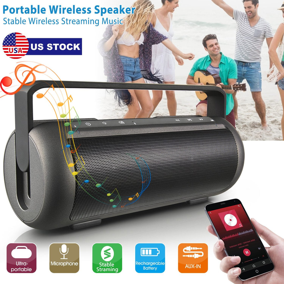 iRola Wireless Speaker Powerful Dual Subwoofer Stereo Bass Noise Cancelling w/Mic Aux-in for Camping Party