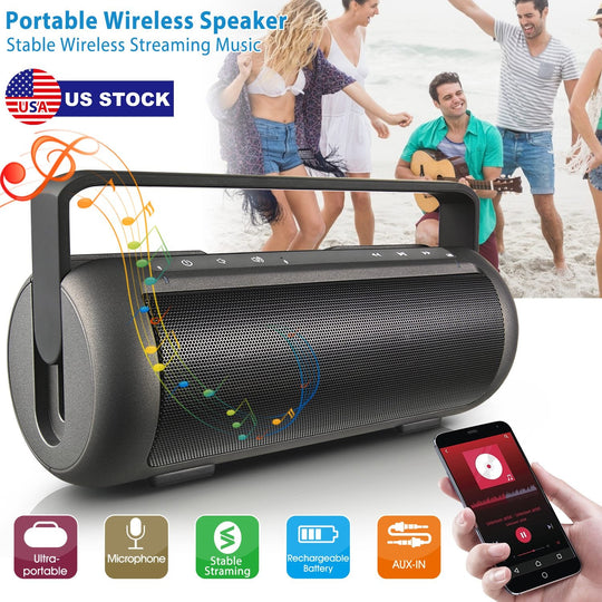 iRola Wireless Speaker Powerful Dual Subwoofer Stereo Bass Noise Cancelling w/Mic Aux-in for Camping Party