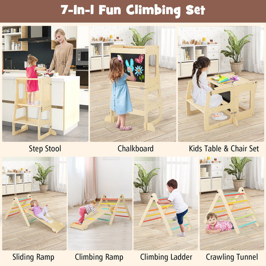 7-in-1 Toddler Climbing Toy Connected Table and Chair Set for Boys and Girls Aged 3-14 Years Old