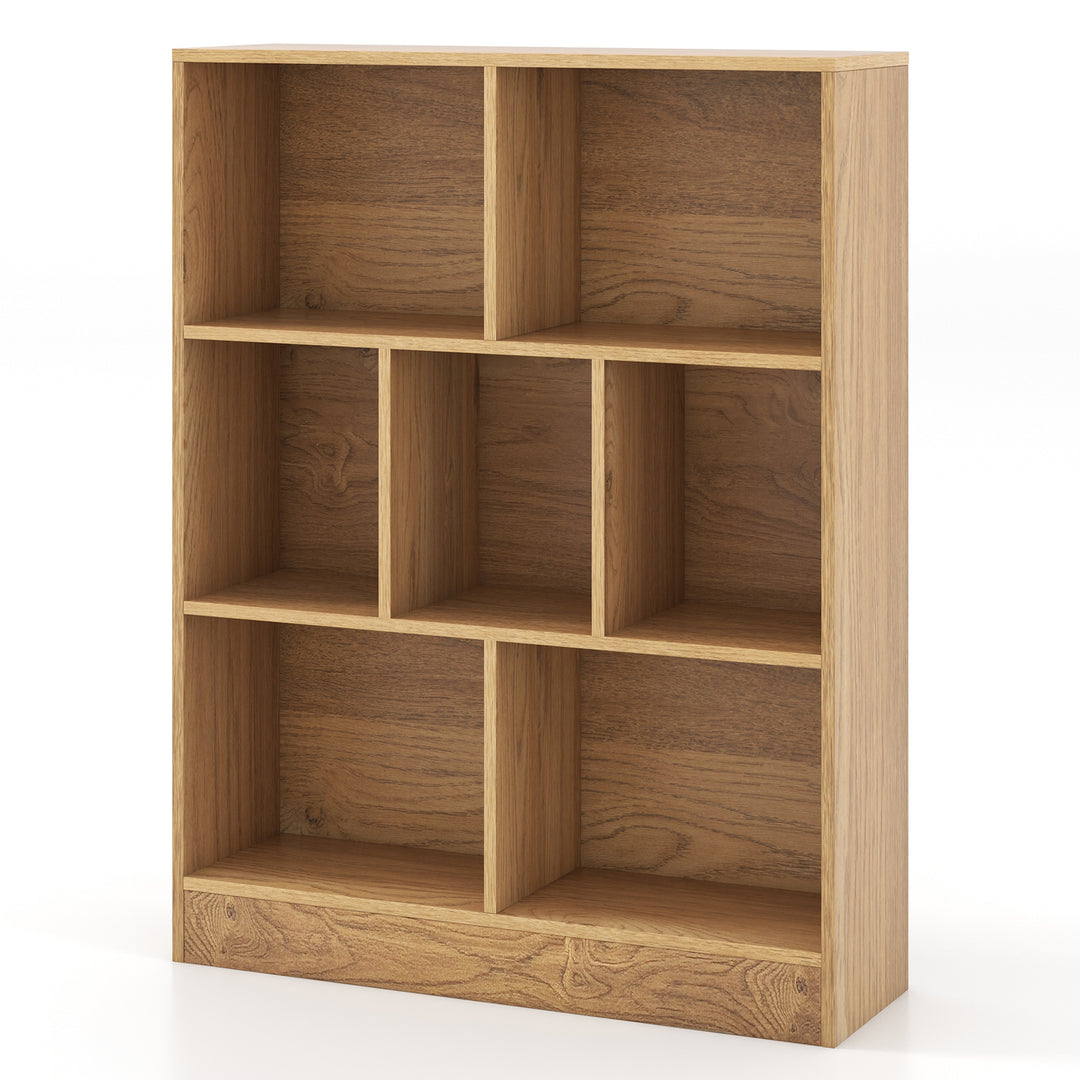 7-Section Freestanding Bookshelf for Kids Room Classroom Daycare Nursery-Natural