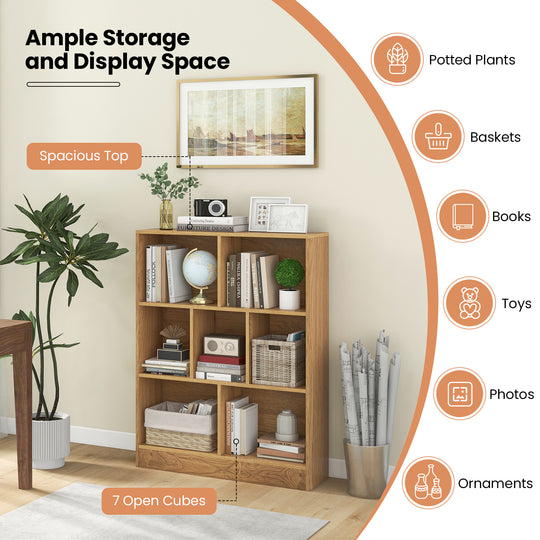7-Section Freestanding Bookshelf for Kids Room Classroom Daycare Nursery-Natural