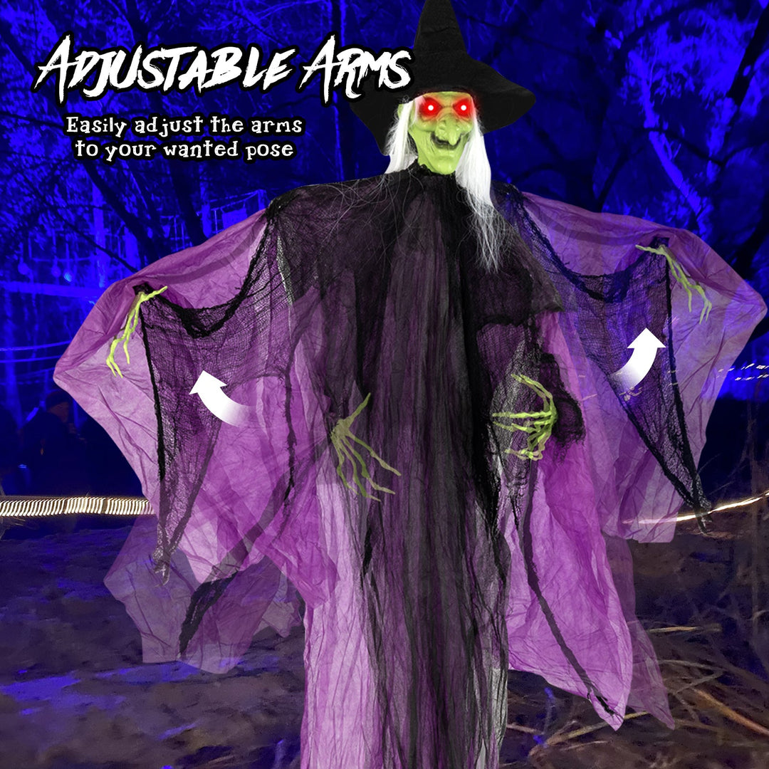 7.2 ft Halloween Standing Witch with Lighted Eyes and Automatic Arm Movement