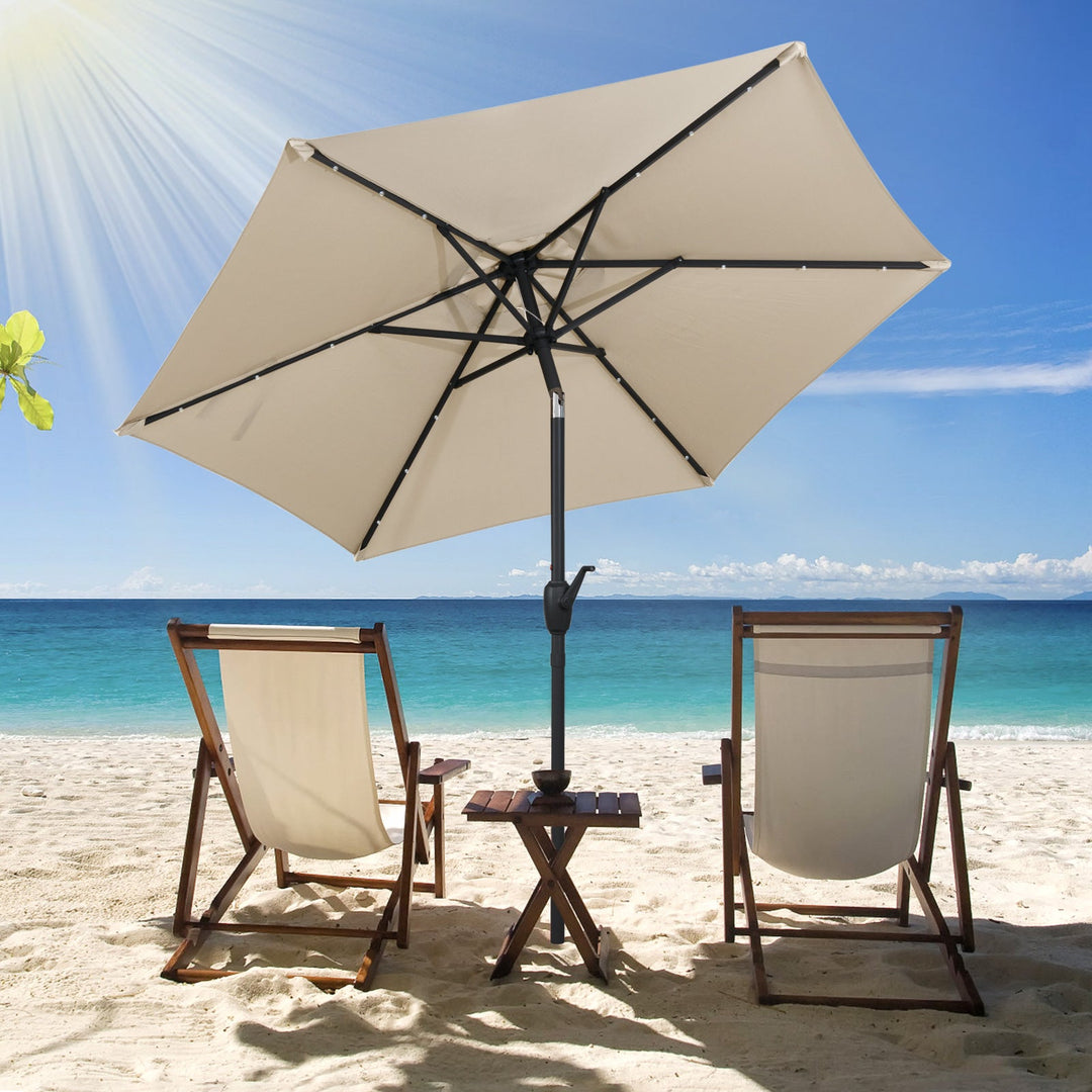 7.5 Feet Solar Powered Patio Umbrella with LED Lights and Crank Handle