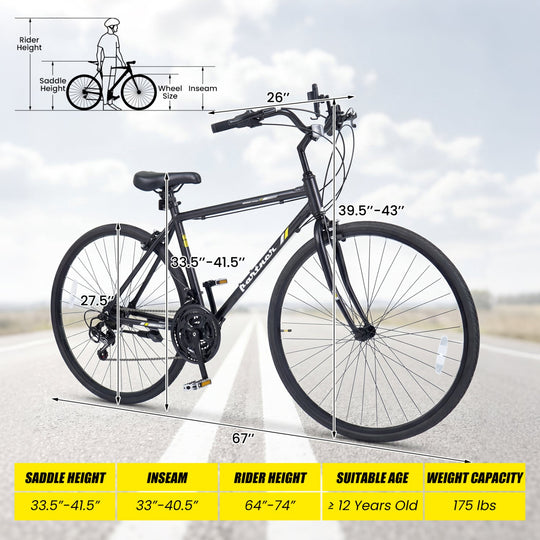 700C Hybrid Bike for Adult with 18-Speed Shimano Drivetrain and Phone Holder