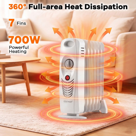 700 W Portable Mini Electric Oil-Filled Radiator Heater-White