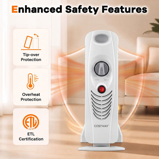 700 W Portable Mini Electric Oil-Filled Radiator Heater-White