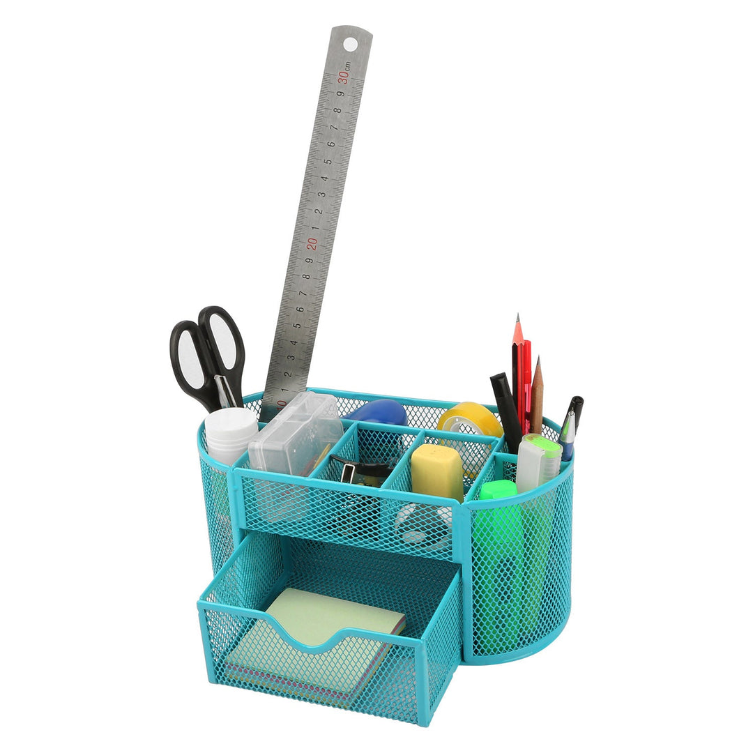 Metal Mesh Pencil Holders Desk Organizer w/9 Compartment Pen Holder Storage