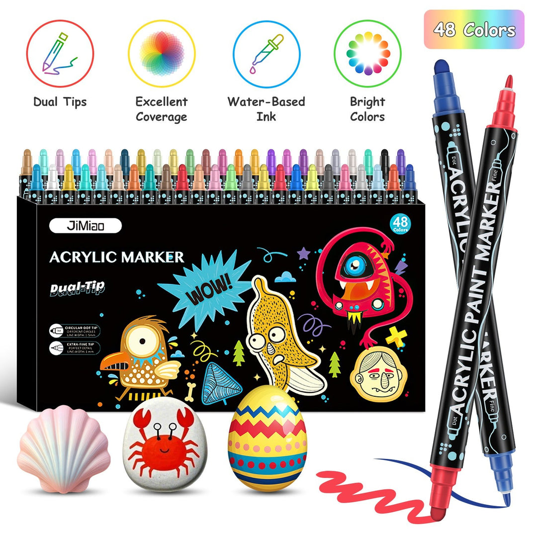 Dual Tip Acrylic Paint Markers Set - Water-Based & Quick-Dry
