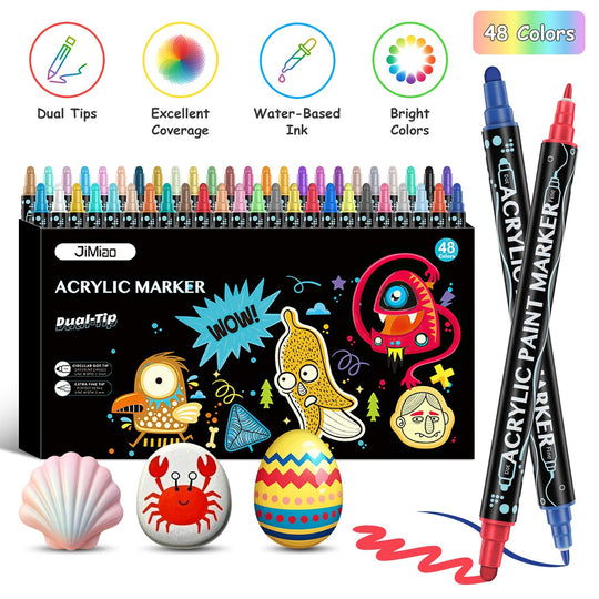 Dual Tip Acrylic Paint Markers Set - Water-Based & Quick-Dry