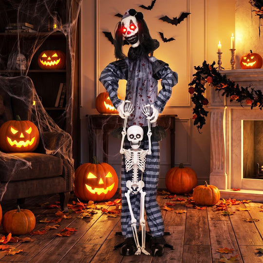 70" Life-Size Clown with Lifted Skeleton Glowing Eyes Lights and Sound
